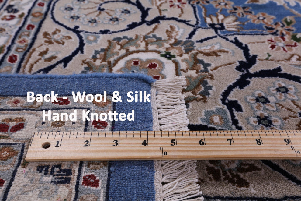 9' Square Persian Nain Handmade Wool and Silk Rug Q6139