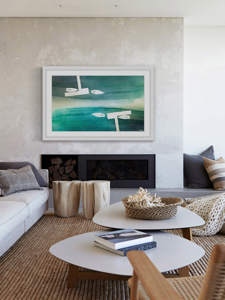 "Fishing Boats" Framed Painting Print , 24"x16"