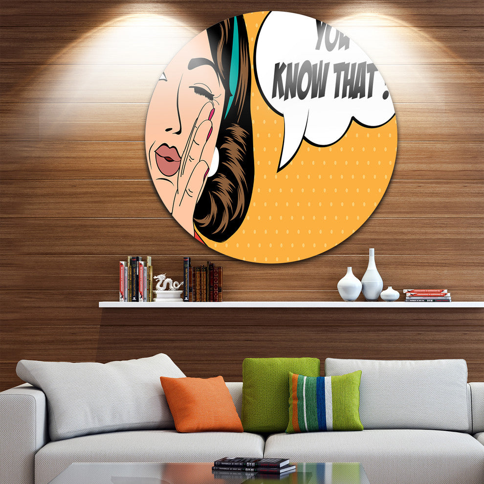 Retro Woman In Comic Style, Portrait Digital Art Round Wall Art, 23"