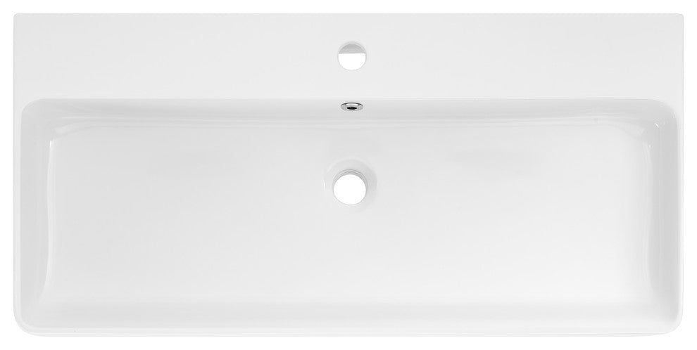 Carre 36" Ceramic Console Sink White Basin Black Legs