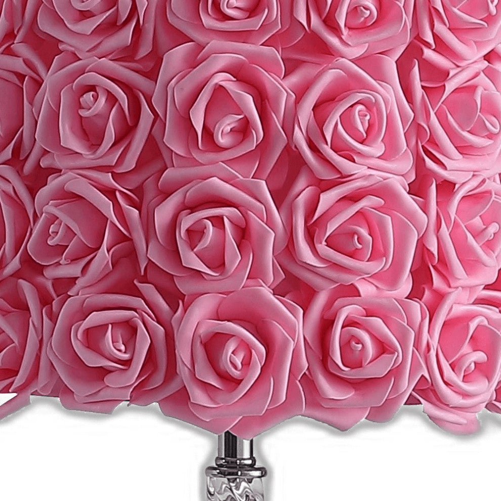 18' Pink Roses Acrylic And Metal Table Lamp