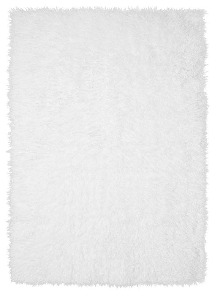 My Magic Carpet Washable Faux Fur White Shag Rug, 5'x7'