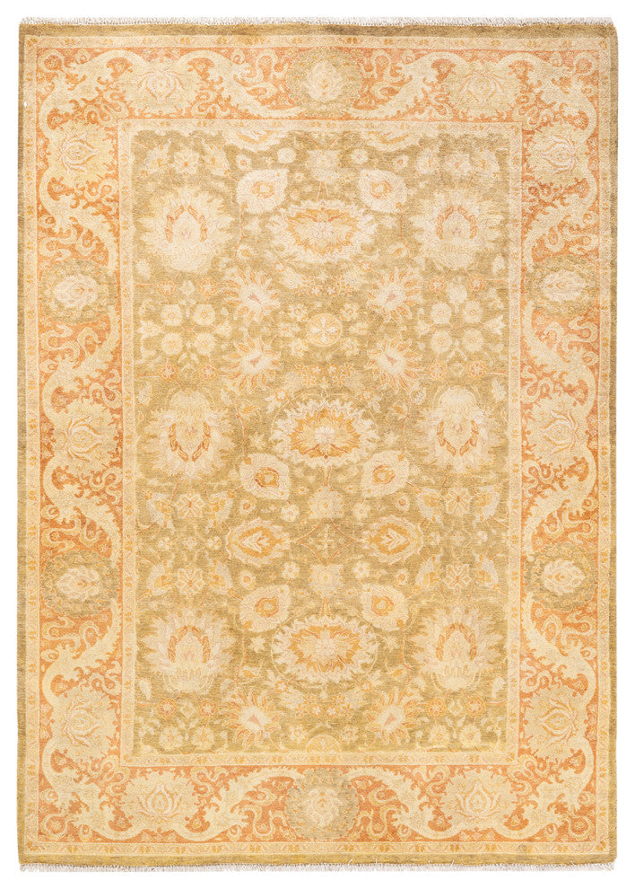 Minhla Square One-of-a-Kind Hand-Knotted Area Rug Green, 4'7"x6'6"