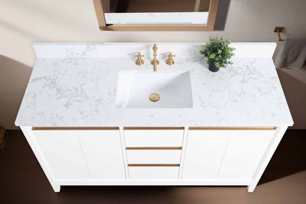 Vanity Art Bathroom Vanity With Sink, White, 60" Single