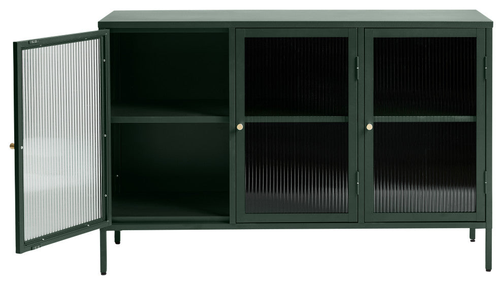 Metal & Glass 3-door Sideboard, Green