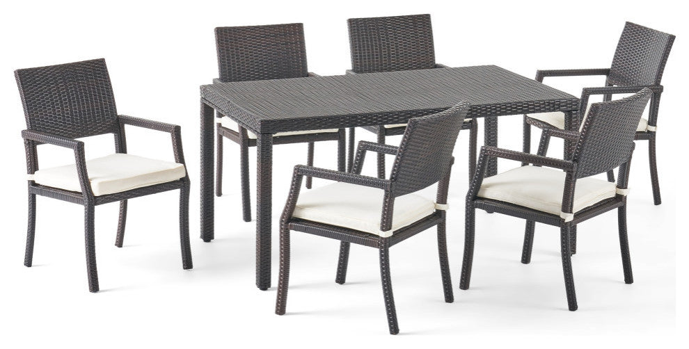GDF Studio 7-Piece Edene Outdoor Wicker Rectangular Dining Set