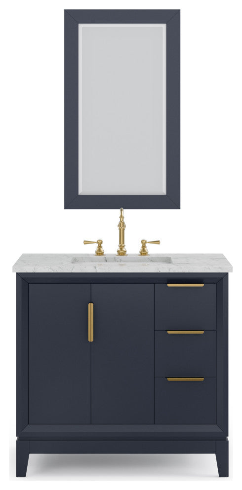 Elizabeth 36" Single Sink Carrara White Marble Vanity, Monarch Blue