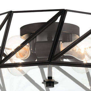 4 Light 15.94" Unique/Statement Geometric Flush Mount, Black