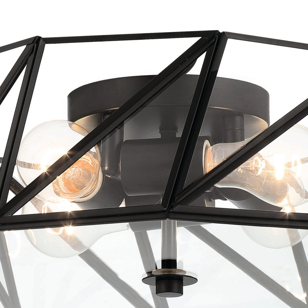 4 Light 15.94" Unique/Statement Geometric Flush Mount, Black