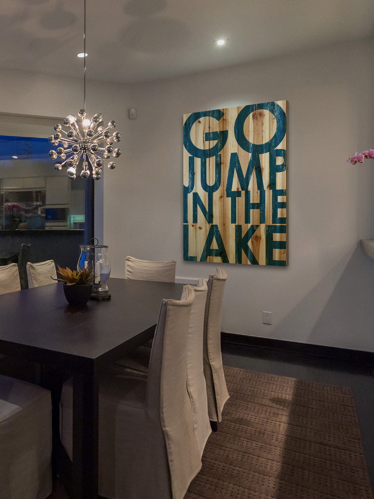 "Go Jump Blue" Painting Print on Natural Pine Wood, 40"x60"