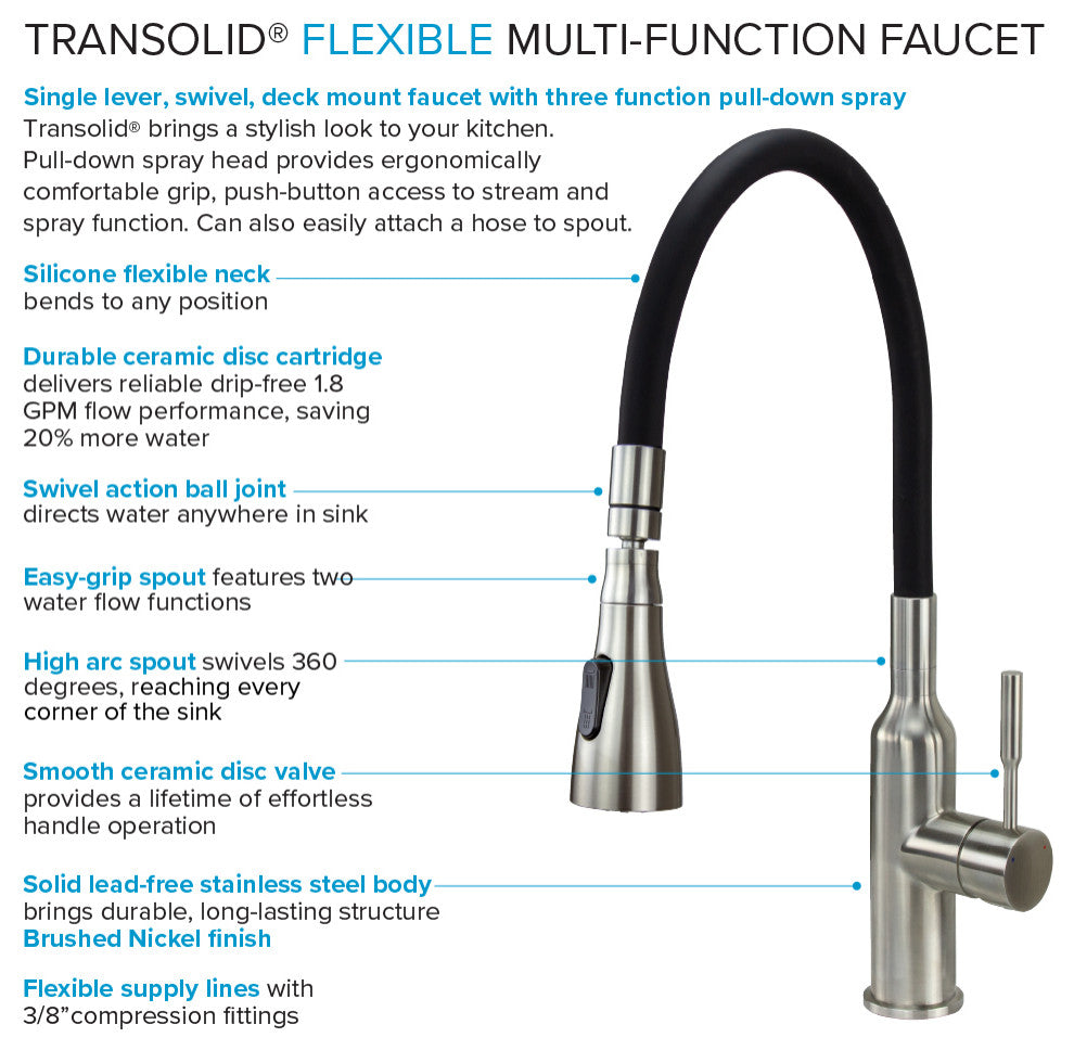 Transolid Laundry Faucet with Swivel Action Ball-Joint, Dual Spray and Flex Neck