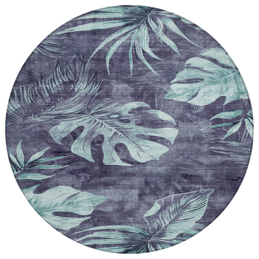 Machine Washable Indoor/Outdoor Chantille ACN1887 Blue 8' x 8' Round Rug