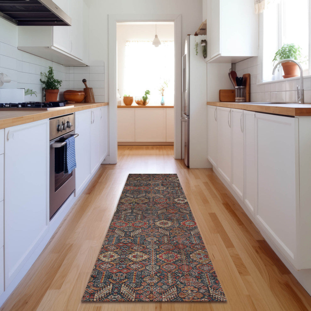 Premium Machine Washable Mayfield AMF574 Red 2'3" x 7'6" Runner Rug