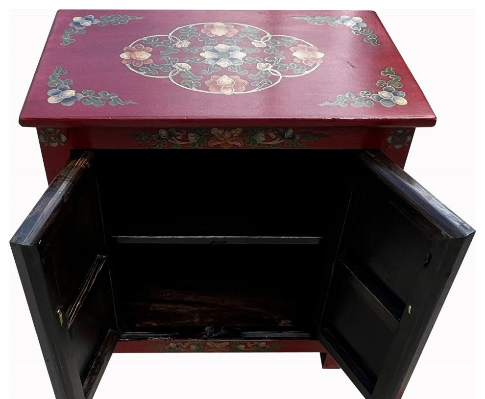 Tibetan Oriental Black Red Double Tigers End Table Nightstand Hcs7589