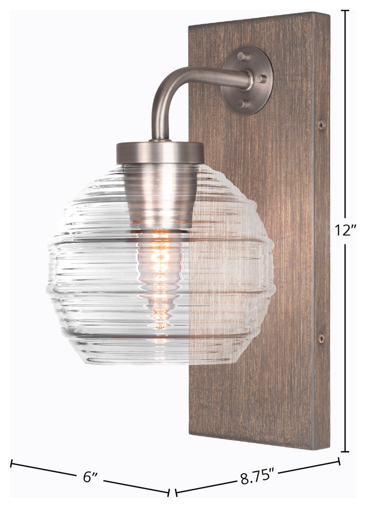 Oxbridge Wall Sconce, Graphite & Painted Distressed Metal, 6" Clear Ribbed