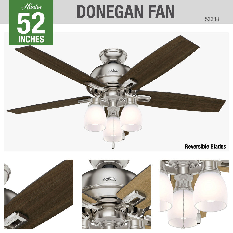 Hunter Fan Company 52" Donegan 3-Light Brushed Nickel Ceiling Fan