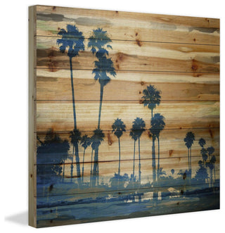 "Blue Palms" Print on Natural Pine Wood, 40"x40"