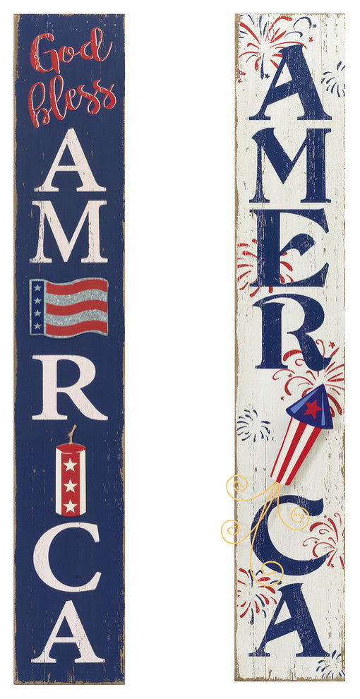 47-Inch High Antiqued Wooden Patriotic Wall Hangings, Set of 2
