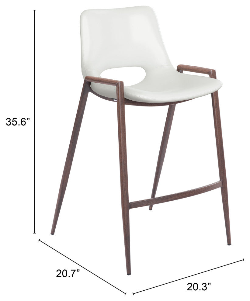 Counter Stool Chair, Set of 2, Faux Vinyl Leather, Steel, White, Walnut