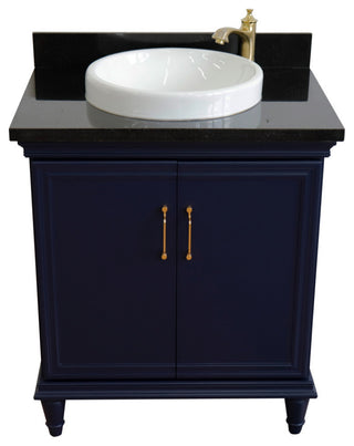 31" Single Vanity, Blue Finish With Black Galaxy And Round Sink