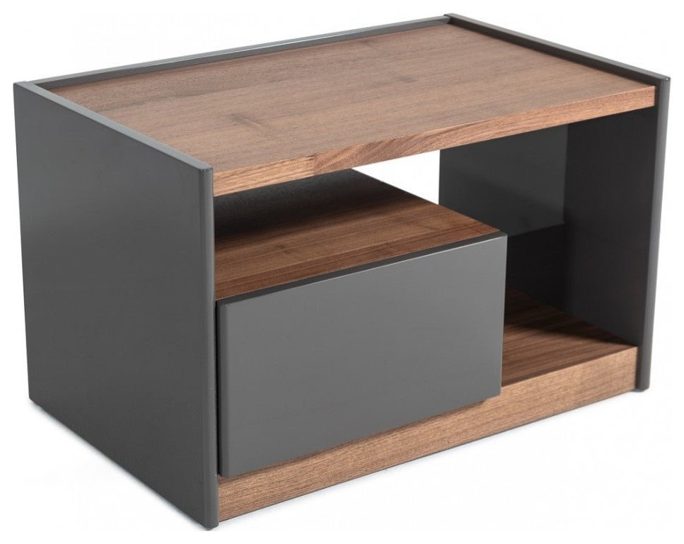 Modern Walnut Nightstand With Drawer Box and Shelf