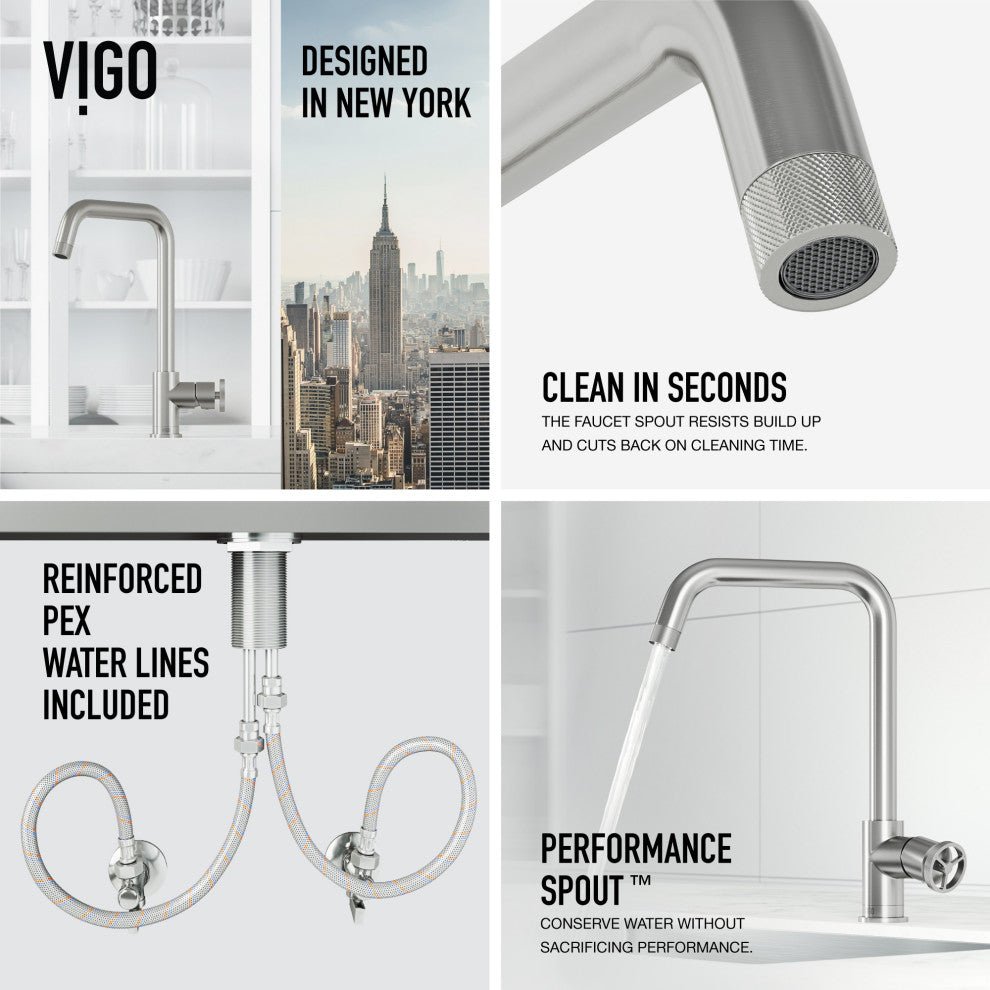 VIGO Cass Industrial 14" H Single Handle Kitchen Bar Faucet, Stainless Steel