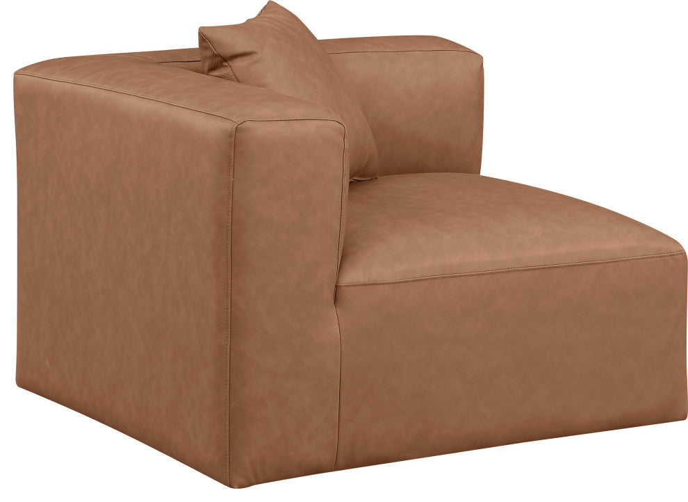 Cube Upholstered Modular Component, Brown, Vegan Leather, Corner Chair