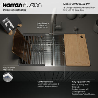 Karran Undermount 33-in Stainless Steel Double Bowl Workstation Kitchen Sink