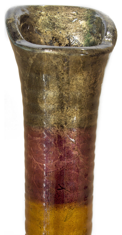 HomeRoots Brown Amber Burgundy Green Ceramic Lacquer Stripe Long Neck Bud Vase