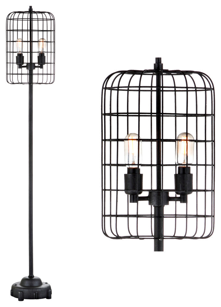 Odette 65" Industrial Metal Floor Lamp, Black and Silver