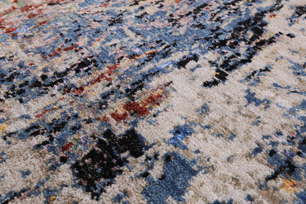 5' 10" X 8' 11" Modern Wool and Silk Hand-Knotted Rug Q7184