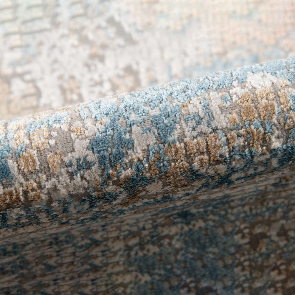 Haleena Alerra Gold/Blue Polyester Blend Area Rug, 8'6"x11'6"