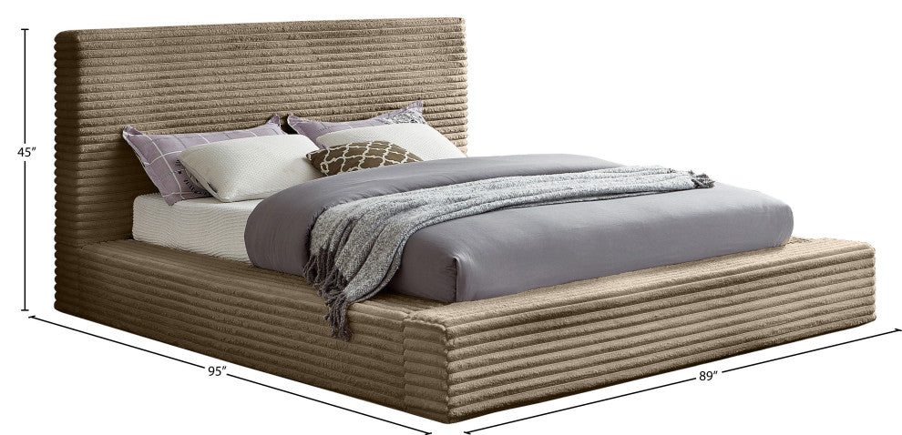 Dexter Upholstered Bed, Taupe, King, Corduroy Fabric