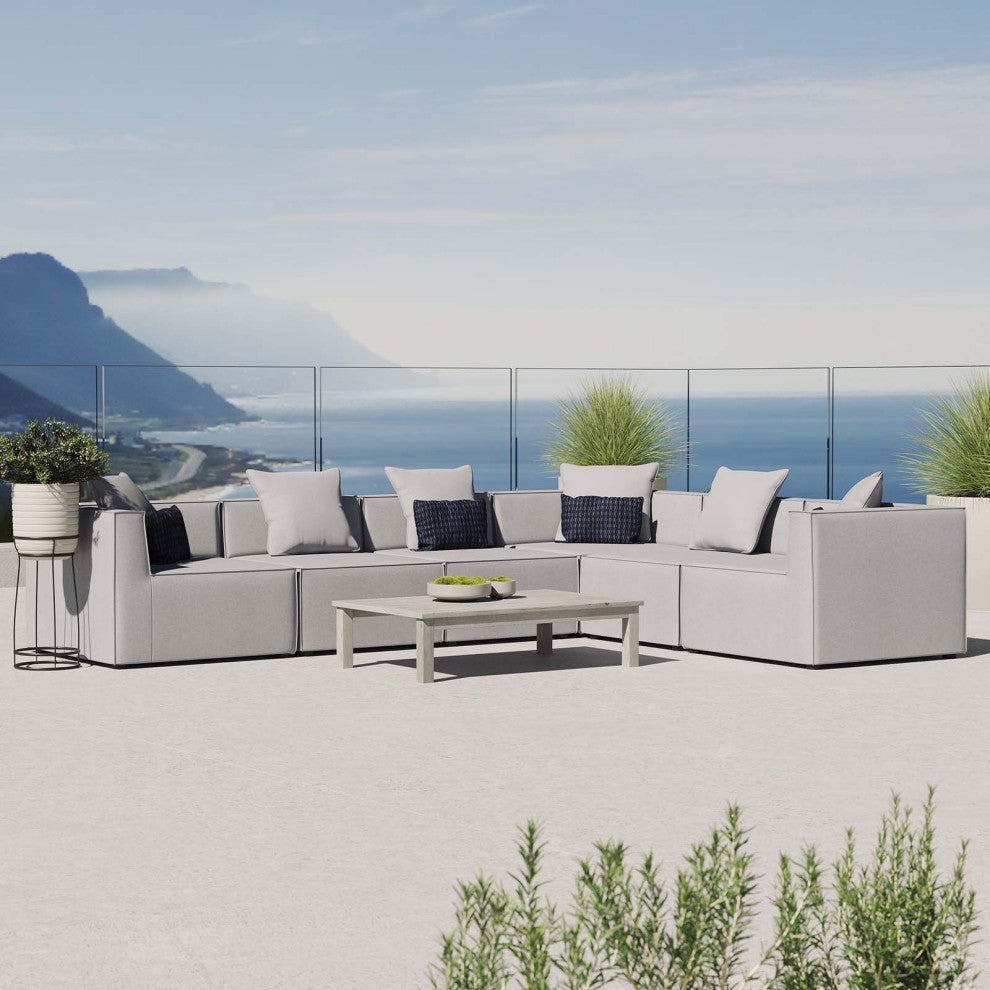 Lounge Sectional Sofa Set, Fabric, Gray, Modern, Outdoor Patio Cafe Bistro