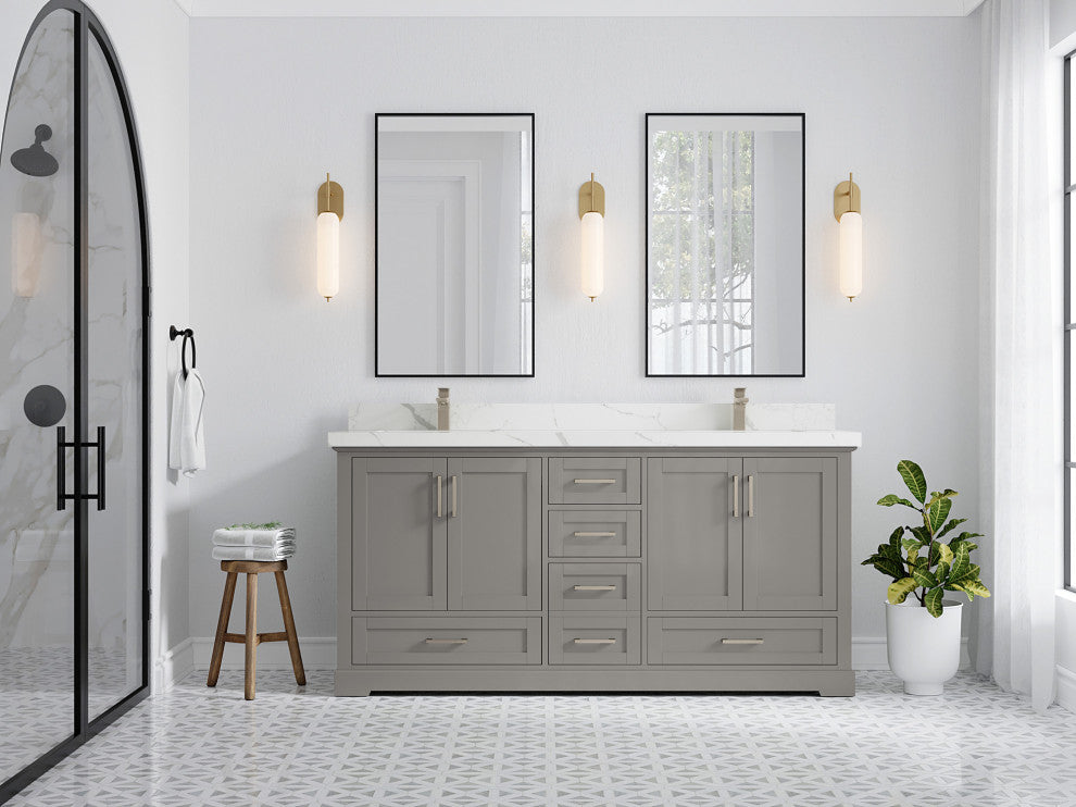 Boston 72 Double Sink Bath Vanity in Elephant Skin Gray 2" Calacatta Laza