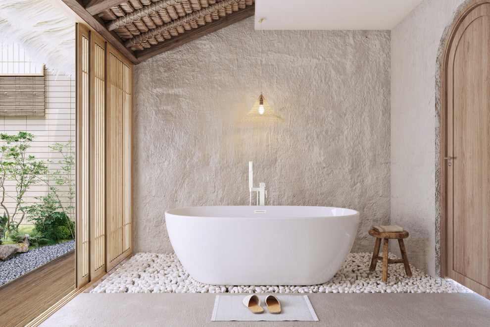 Aaron 67" Soaking Bathtub, Glossy White With Polished White Trim