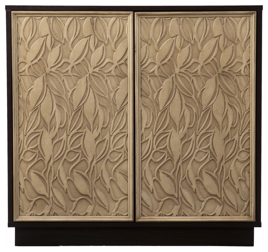 Brown and Cream Sculptural Leaf Accent Storage Cabinet