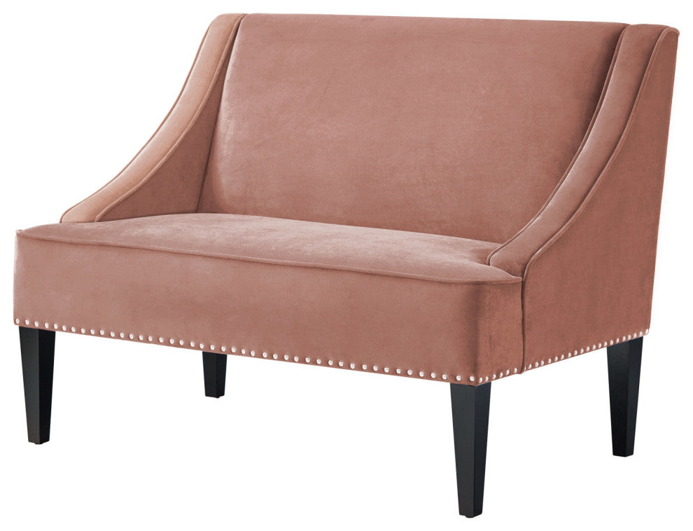 45" Blush And Brown Upholstered Velvet Bench