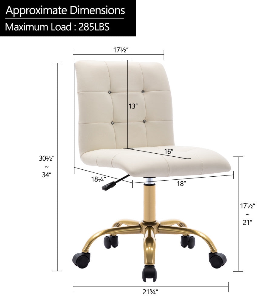 Rhinestone Square Tufted Desk Chair, White-Pu