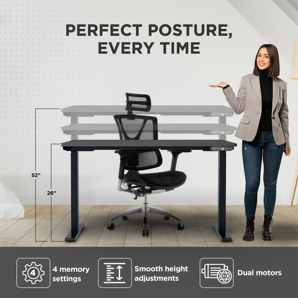 Rise Up Bamboo Electric Adjustable Height Office Desk, Black + Black Bamboo