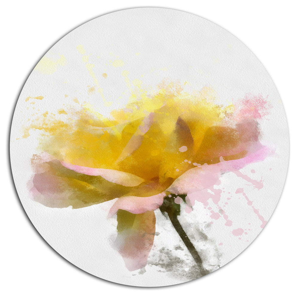 Yellow Rose With Green Stem, Flower Round Wall Art, 11"