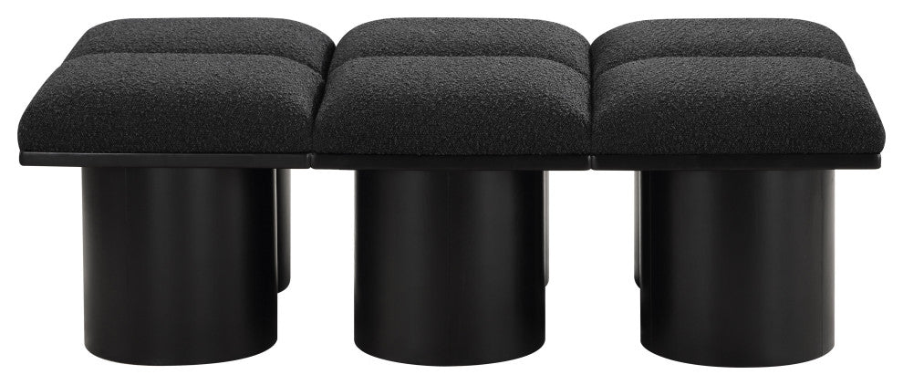 Pavilion Boucle Fabric Upholstered 6-Piece Modular Bench, Black, Black Finish