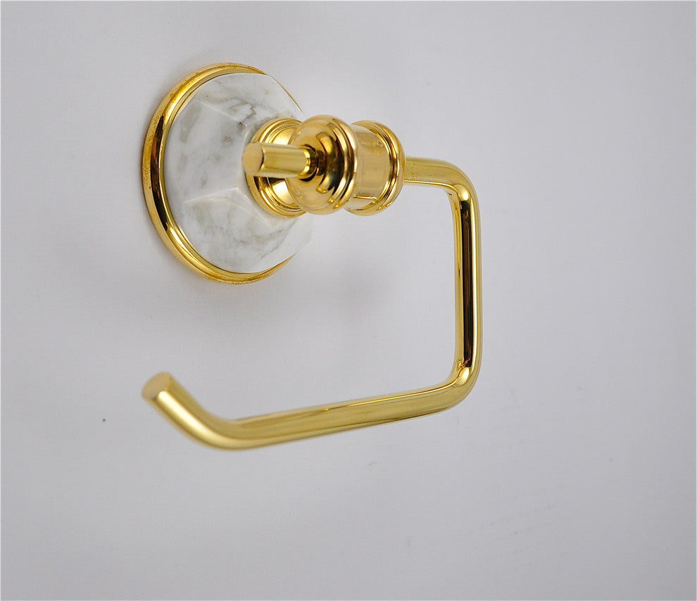 Toilet Paper Holder With Arabescato Marble Accents, Unlacquered Bronze