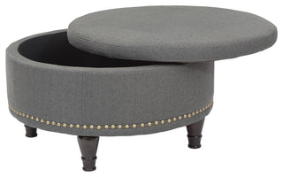 Augusta Round Storage Ottoman, Charcoal