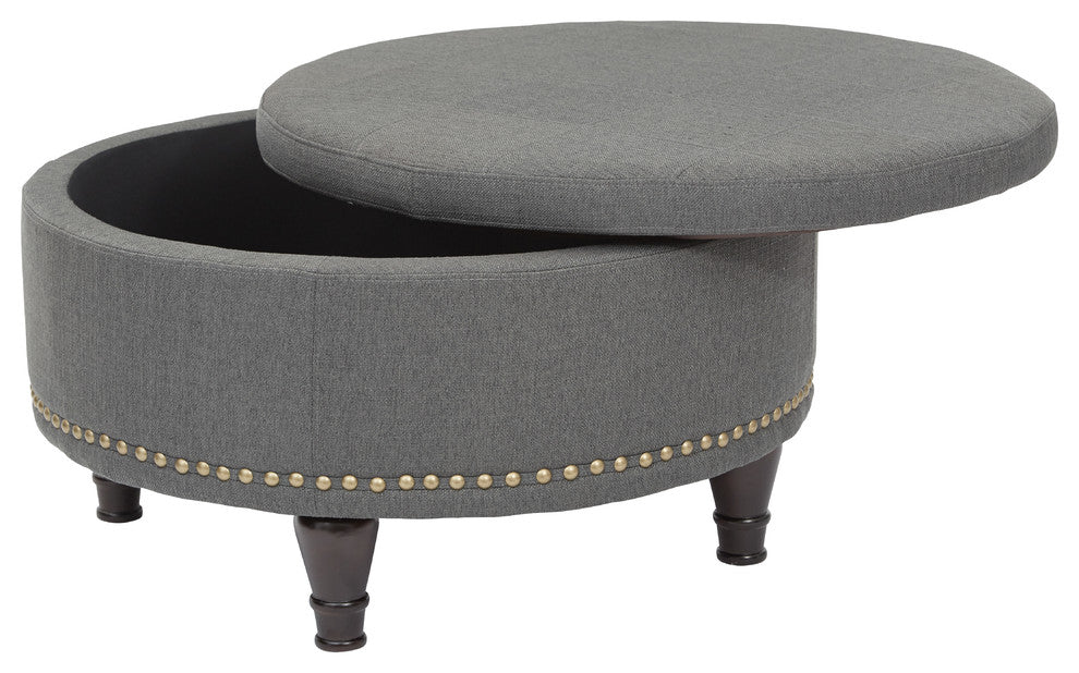 Augusta Round Storage Ottoman, Charcoal