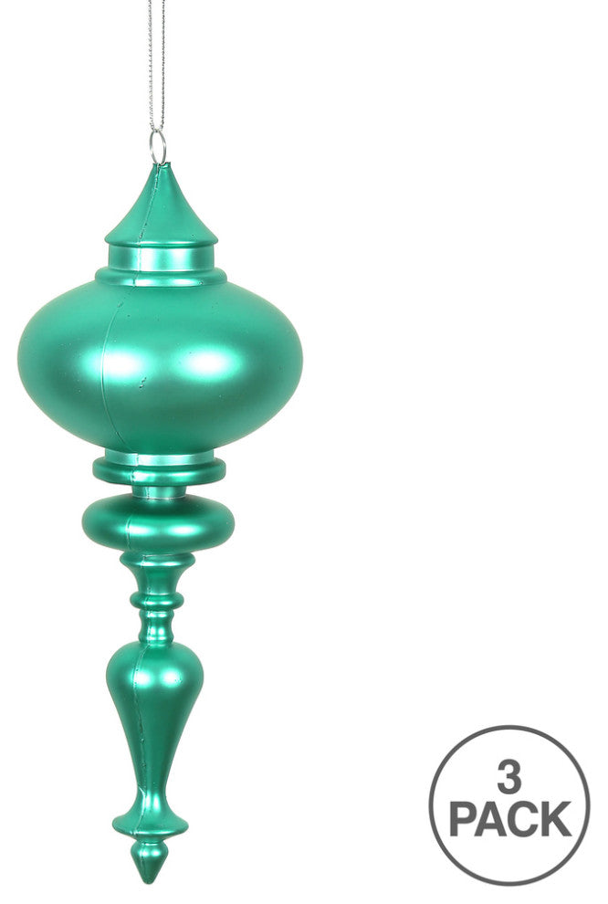 Vickerman N175042D 8" Teal Matte Finial Ornament, Pack of 3