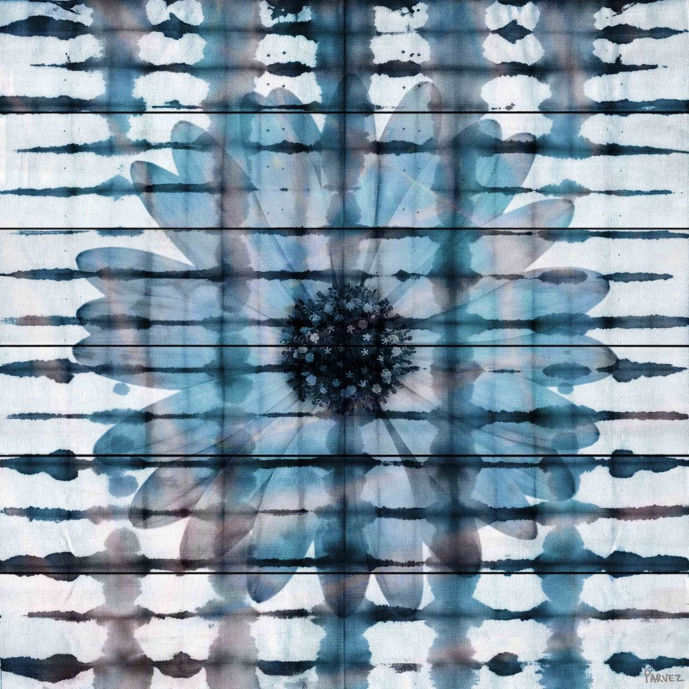 "Tie Dyed Flower" Print on White Wood, 32"x32"