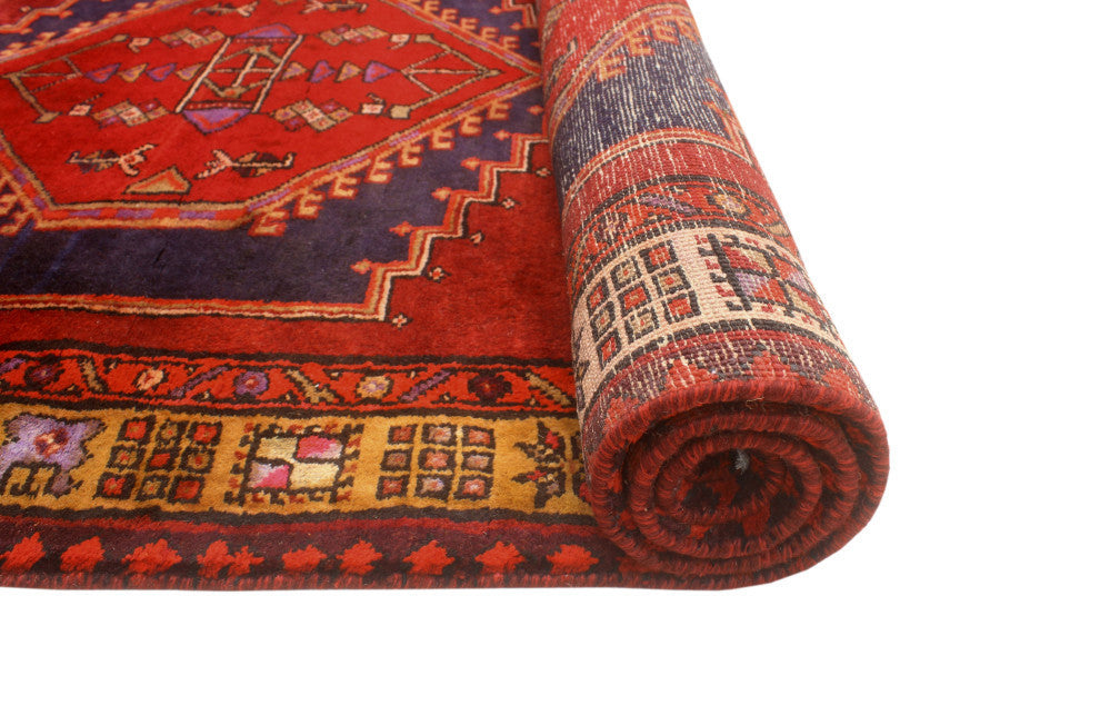 Fine Vintage Distressed Tansu Burgundy/Navy Runner, 3'10x9'10