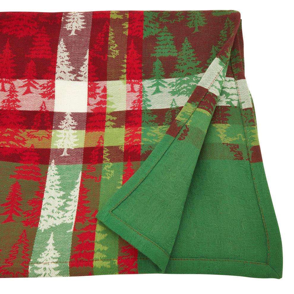Plaid Christmas Tree Design Pattern Cotton Tablecloth, 65"x140"