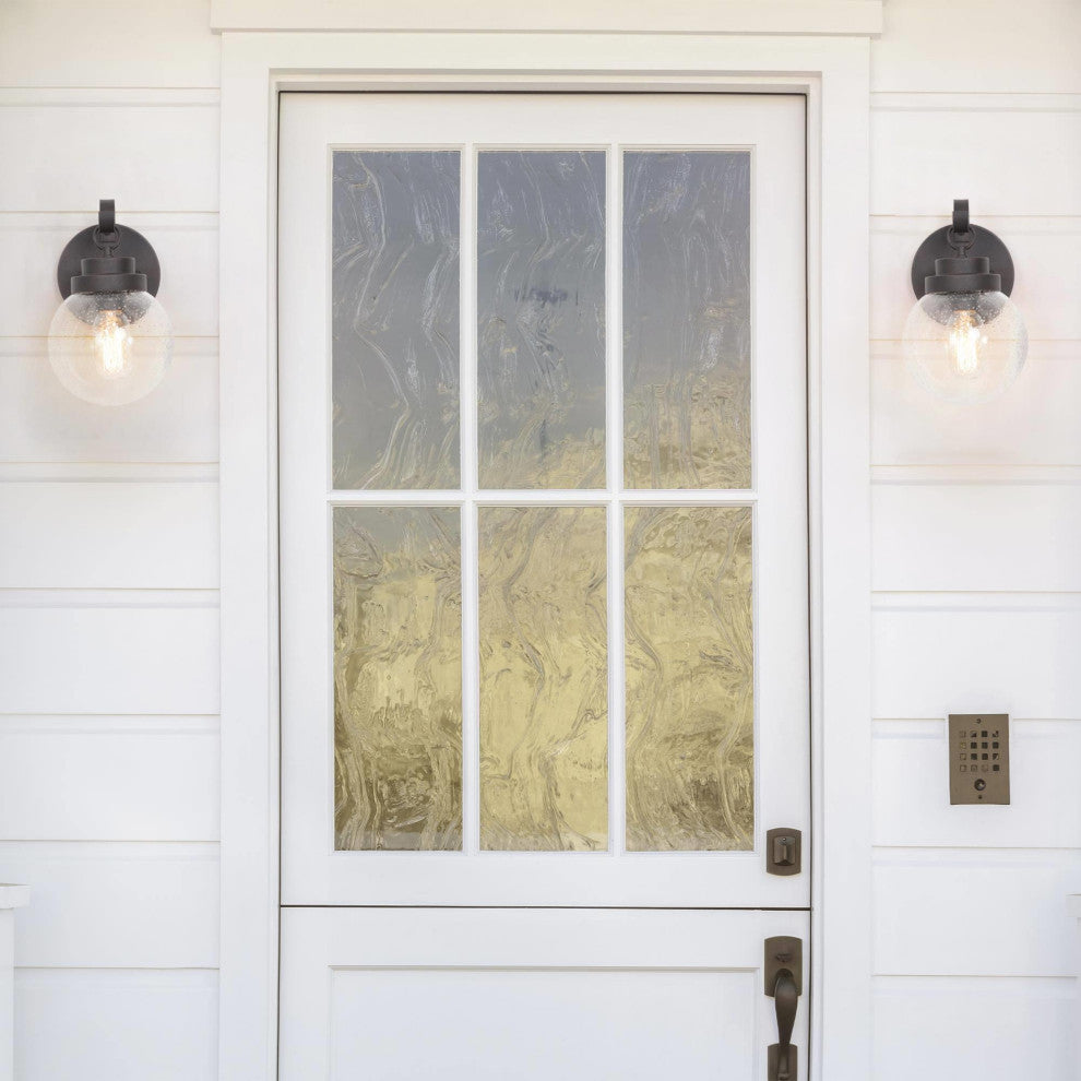 LNC 1-Light Seeded Glass Globe Outdoor Wall Light, Rusty Finish